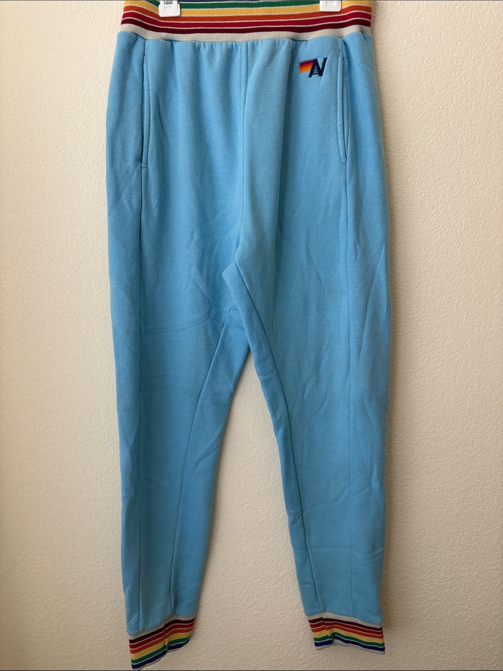 Aviator Nation Baby Blue Fleece Joggers with Rainbow Trim